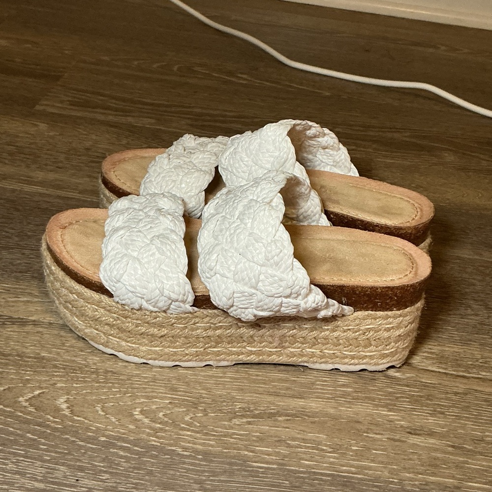 White Braided Espadrille Platform Sandals